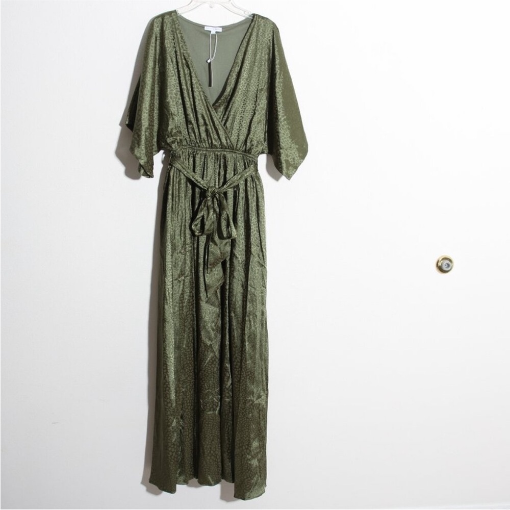 NWT Baltic Born Savannah Print Kimono Maxi Dress Green Waist Tie Surplice Large - Picture 5 of 7
